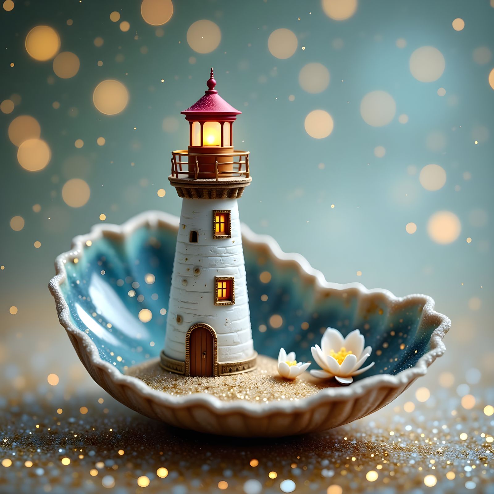 Glittery Lighthouse Seashell Sculpture