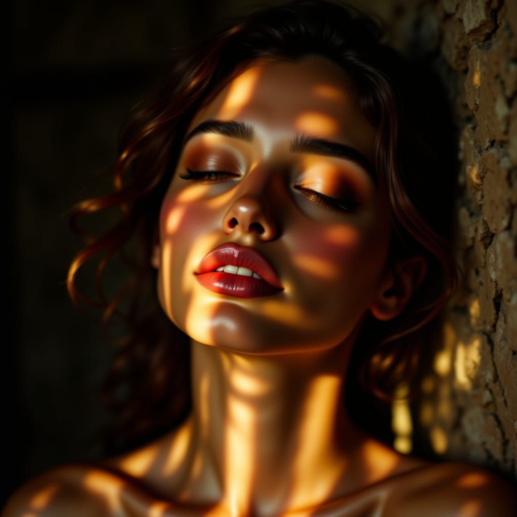 Golden Sunlight Illuminates Serene Woman Portrait
