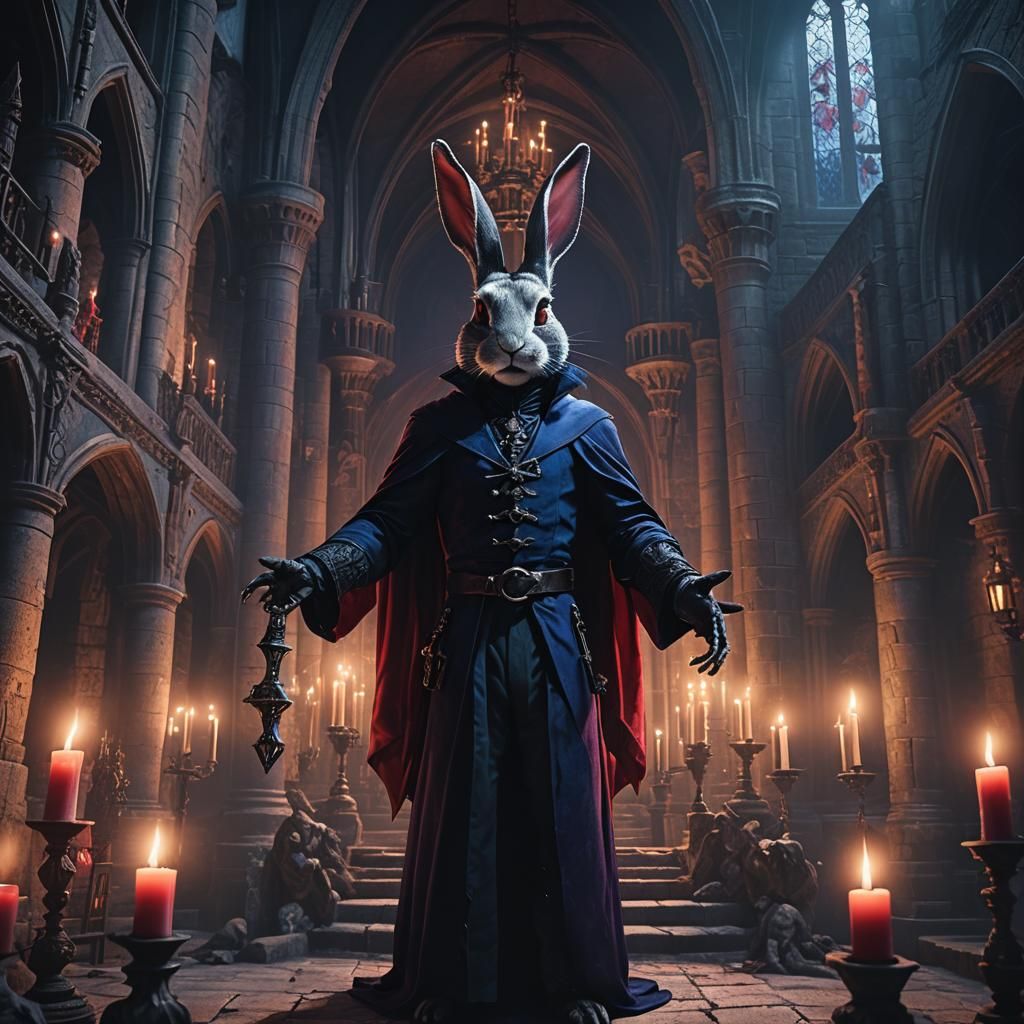 Killer Bunny Attacks Dracula in Gothic Castle