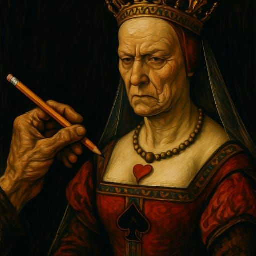 Queen of Hearts Accepts Pencil in Jan van Eyck & Kokoschka S...