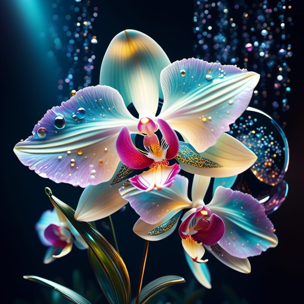 Transparent Glass Orchid with Starry Background