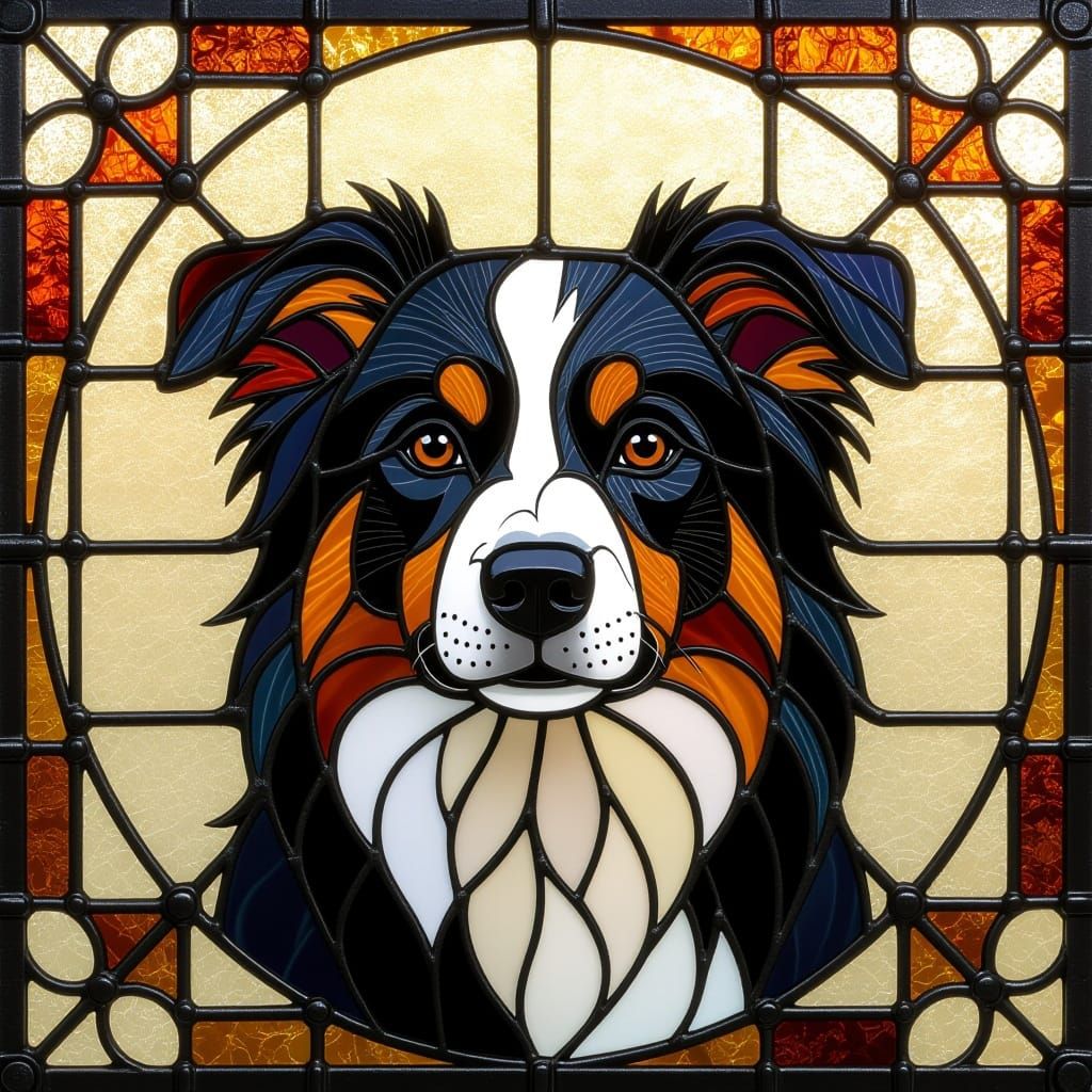 Hyperrealistic Stained Glass Border Collie Portrait