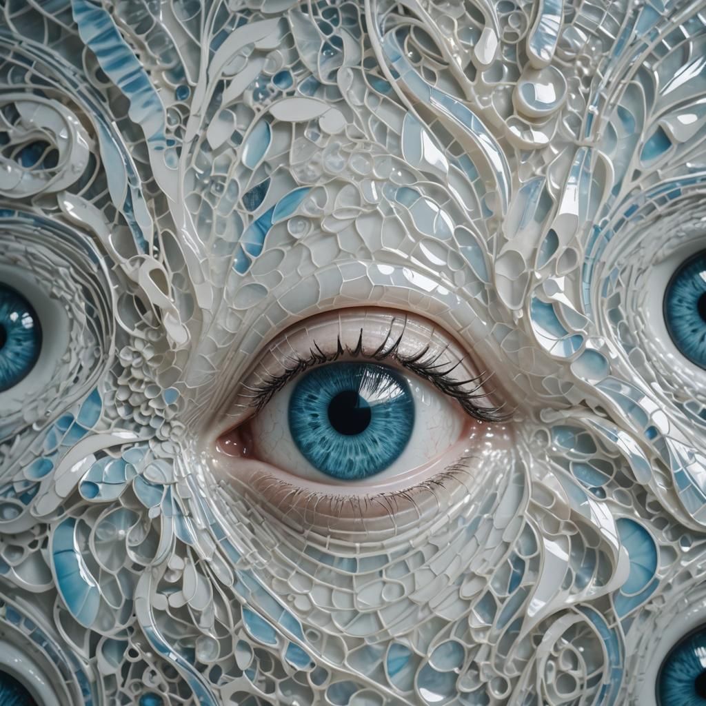 Translucent Pattern with Blue Eyes: Cinematic Still