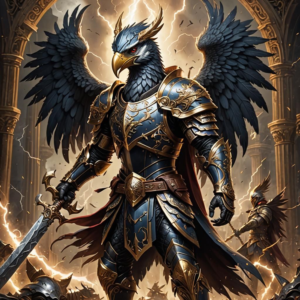 Armored Aarakocra Warrior with Battle Axe