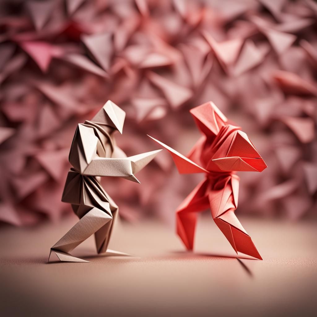 Origami Fight Scene in Papercraft Style