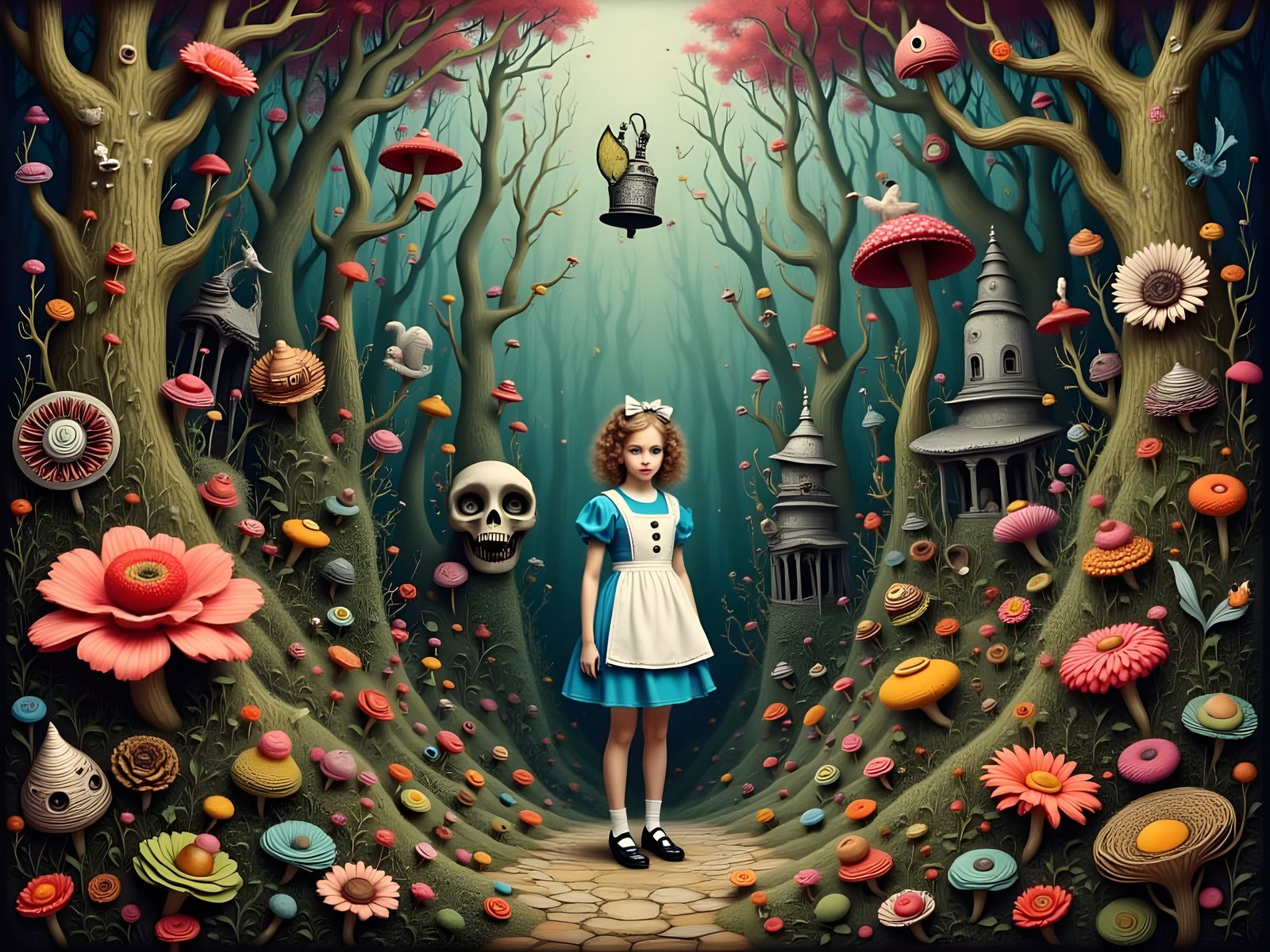 Surreal Alice Wonderland Syndrome Oil Painting