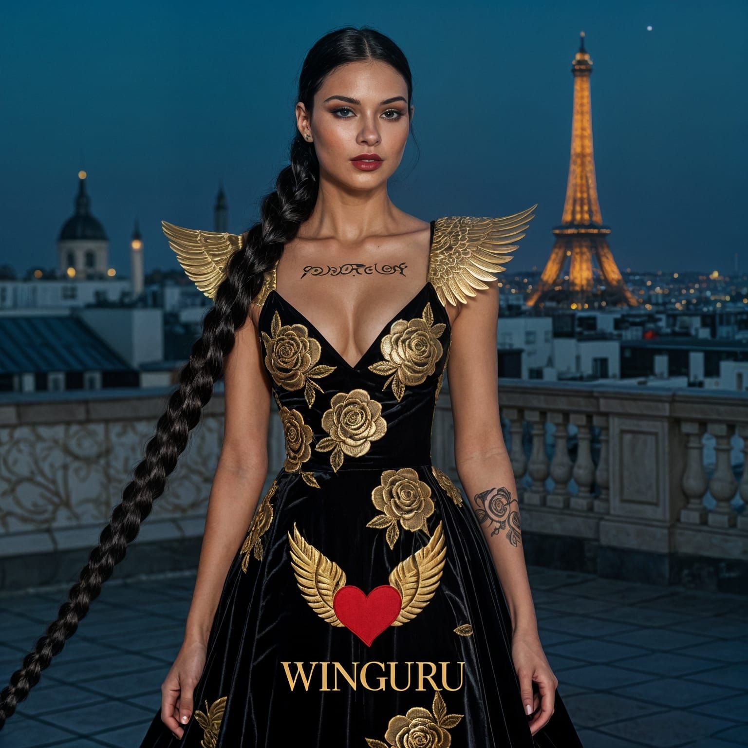 Elegant Woman with Golden Braided Hair in Velvet Gown