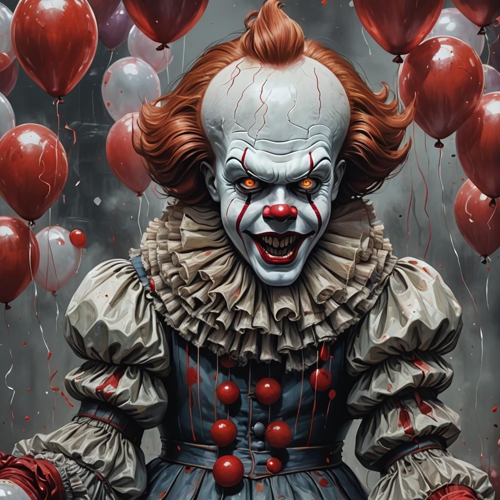 Scary Pennywise Portrait with Bloody Balloons