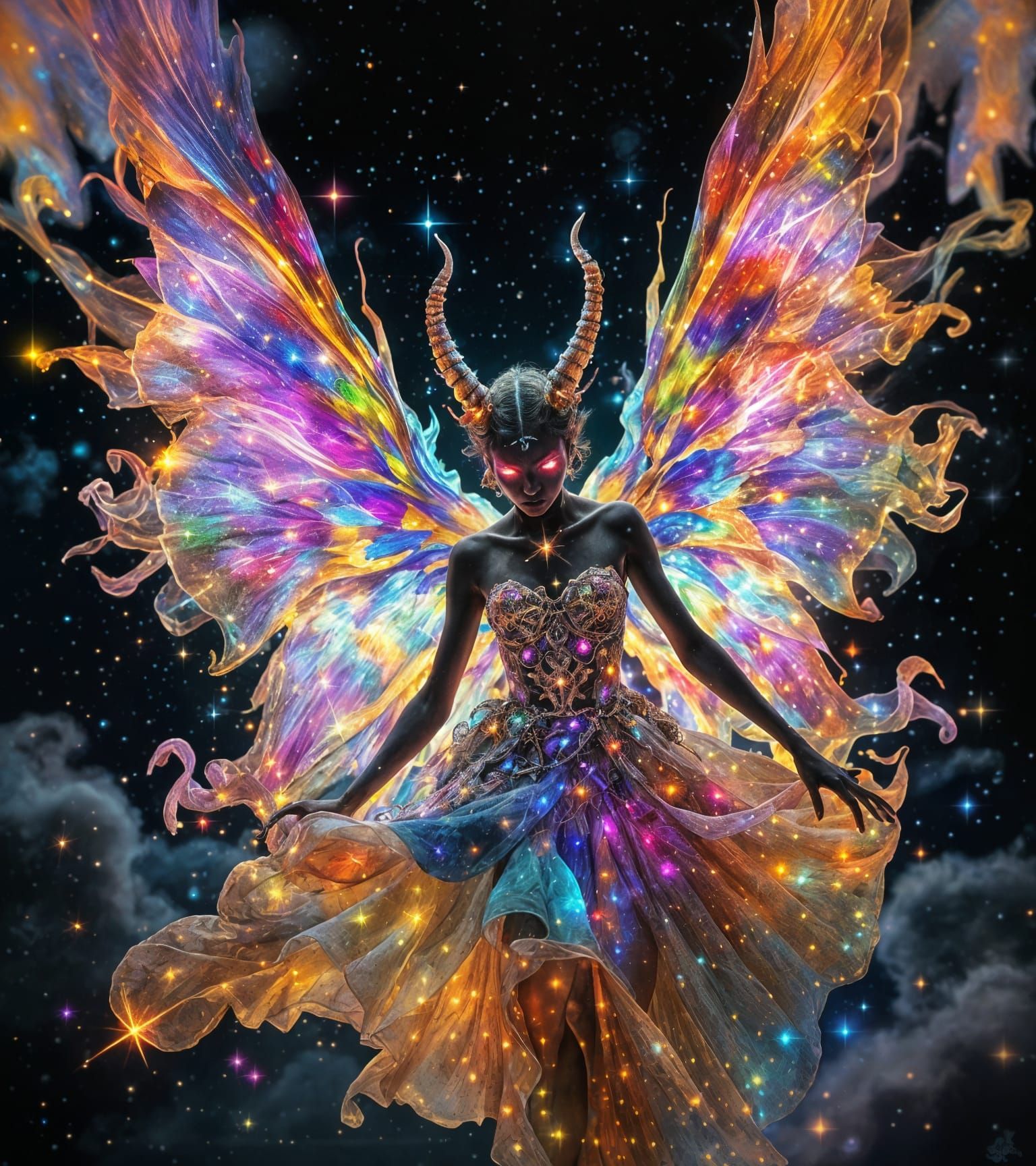 Sad Necropunk Demon-Angel in Kirlian Photography