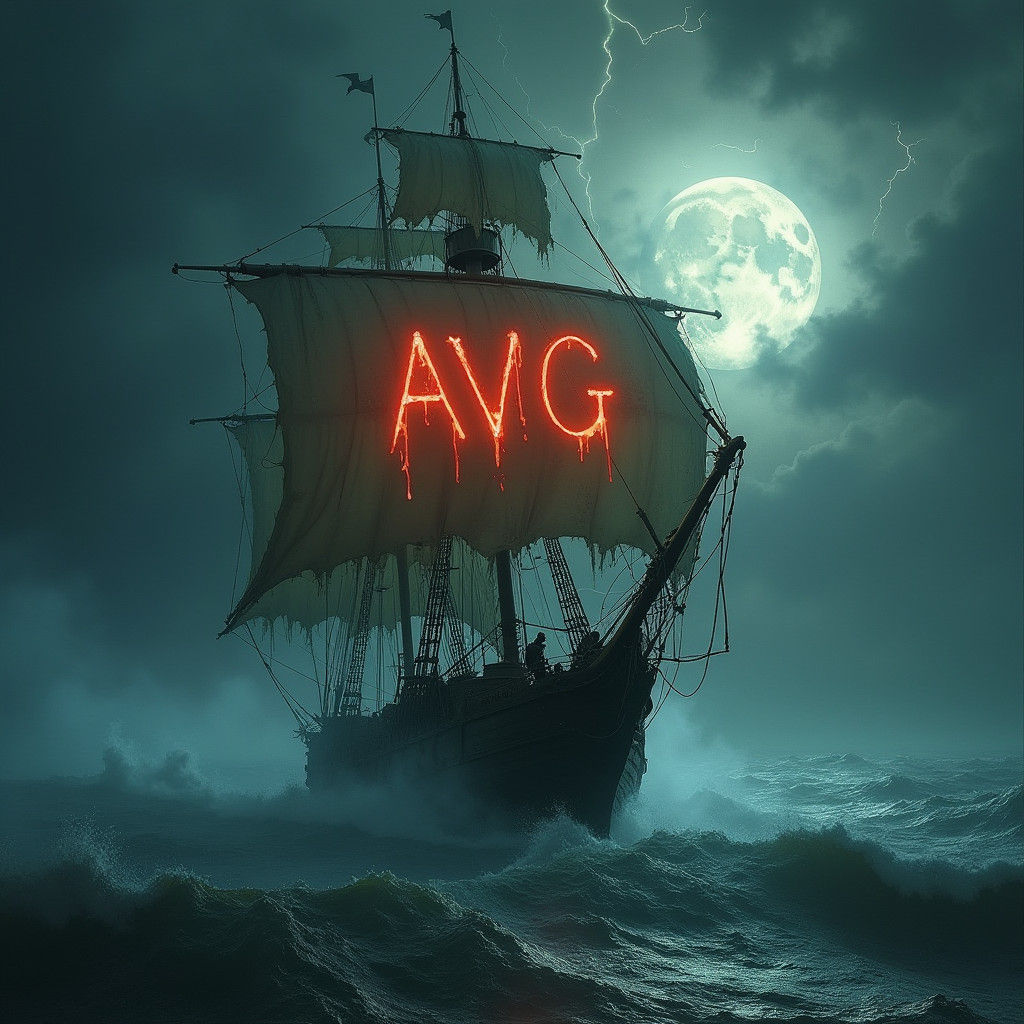 Ghost Pirate Ship Navigating Stormy Seas