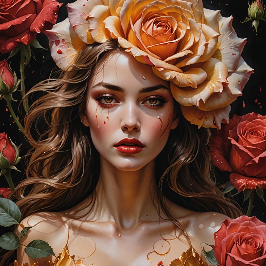 Surreal Rose Woman: Fantasy Art in Ethereal Light