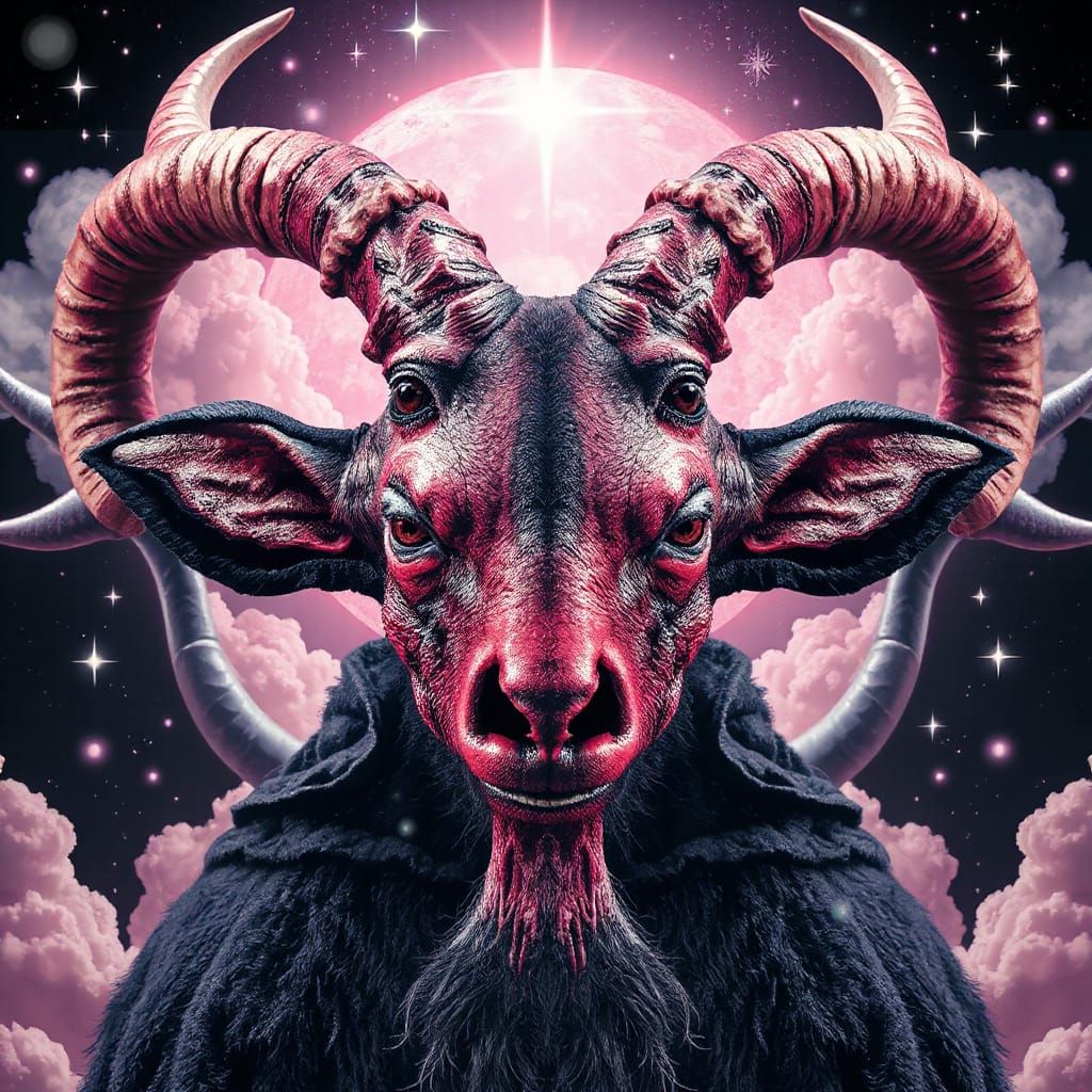 Radiant Baphomet Portrait in Soft Macabre Kawaii Style