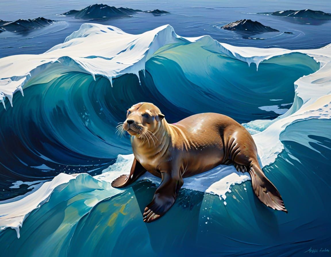 Arctic Sea Lion Impasto Painting