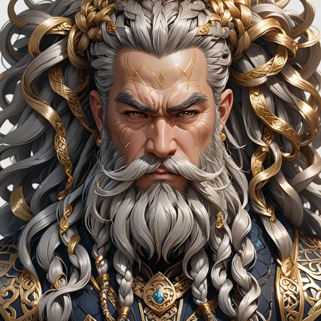 Anime Dwarf with Braided Beard, Golden Threads