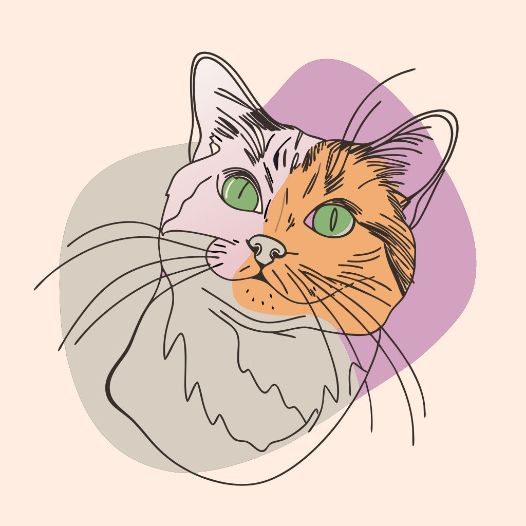 Tortoiseshell Cat Avatar in Flat Portrait Style