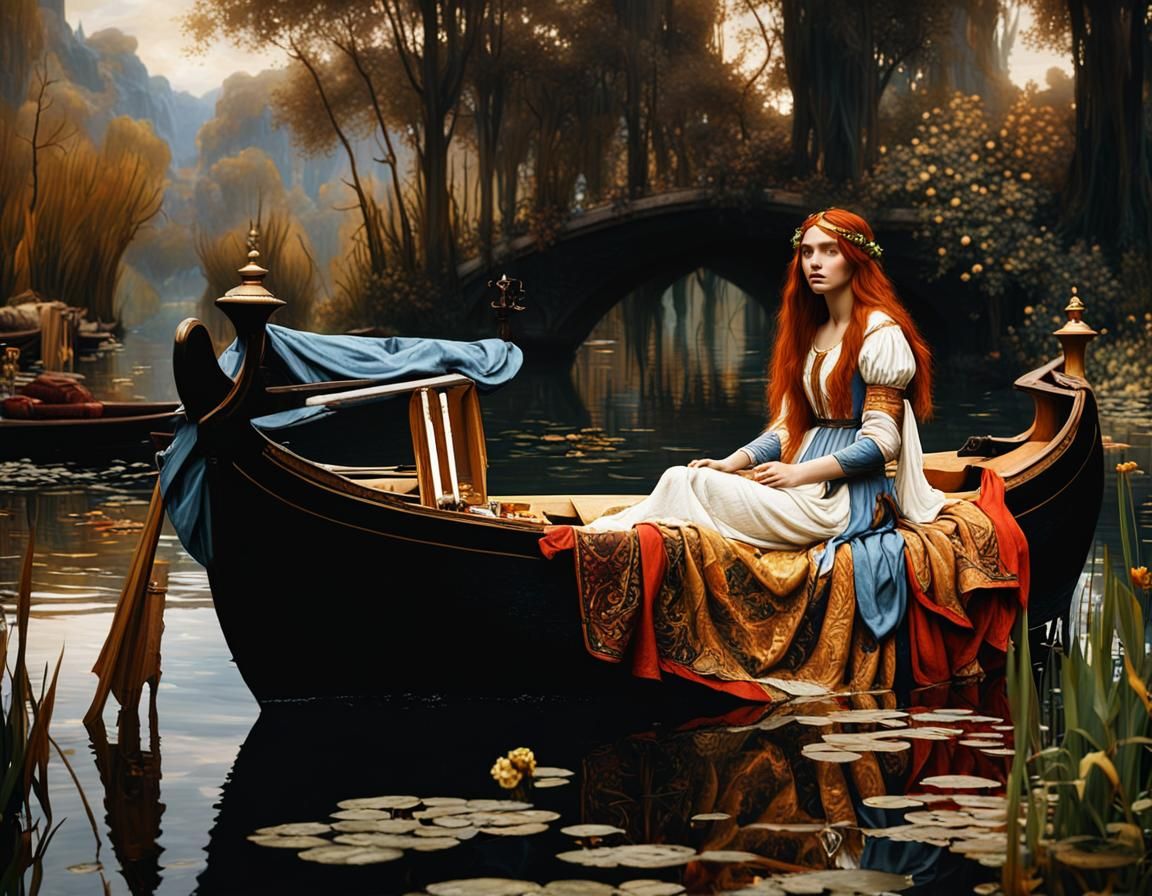 Lady of Shalott in Pre-Raphaelite Style