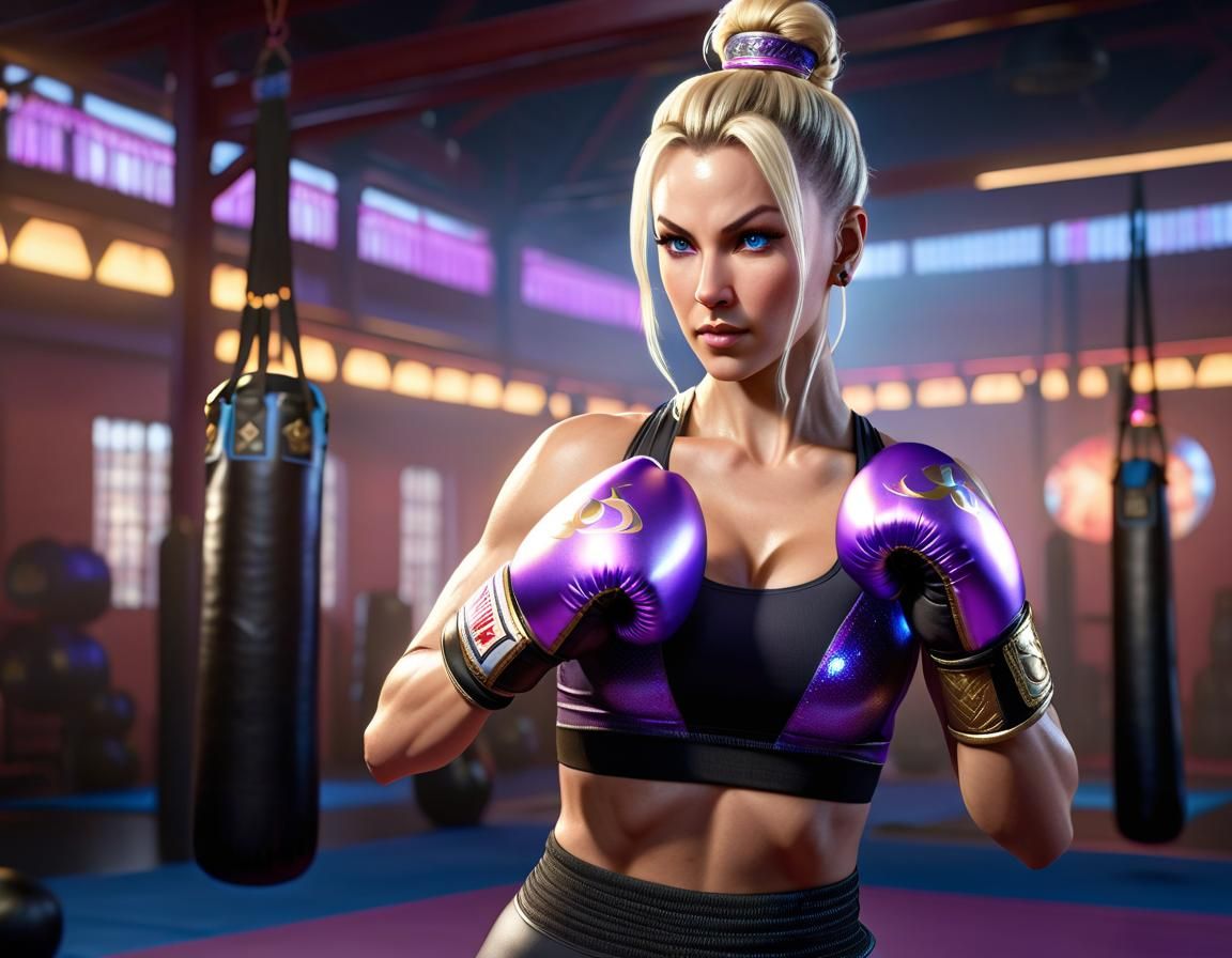 Athletic Woman with Boxing Gloves and Jeweled Hair