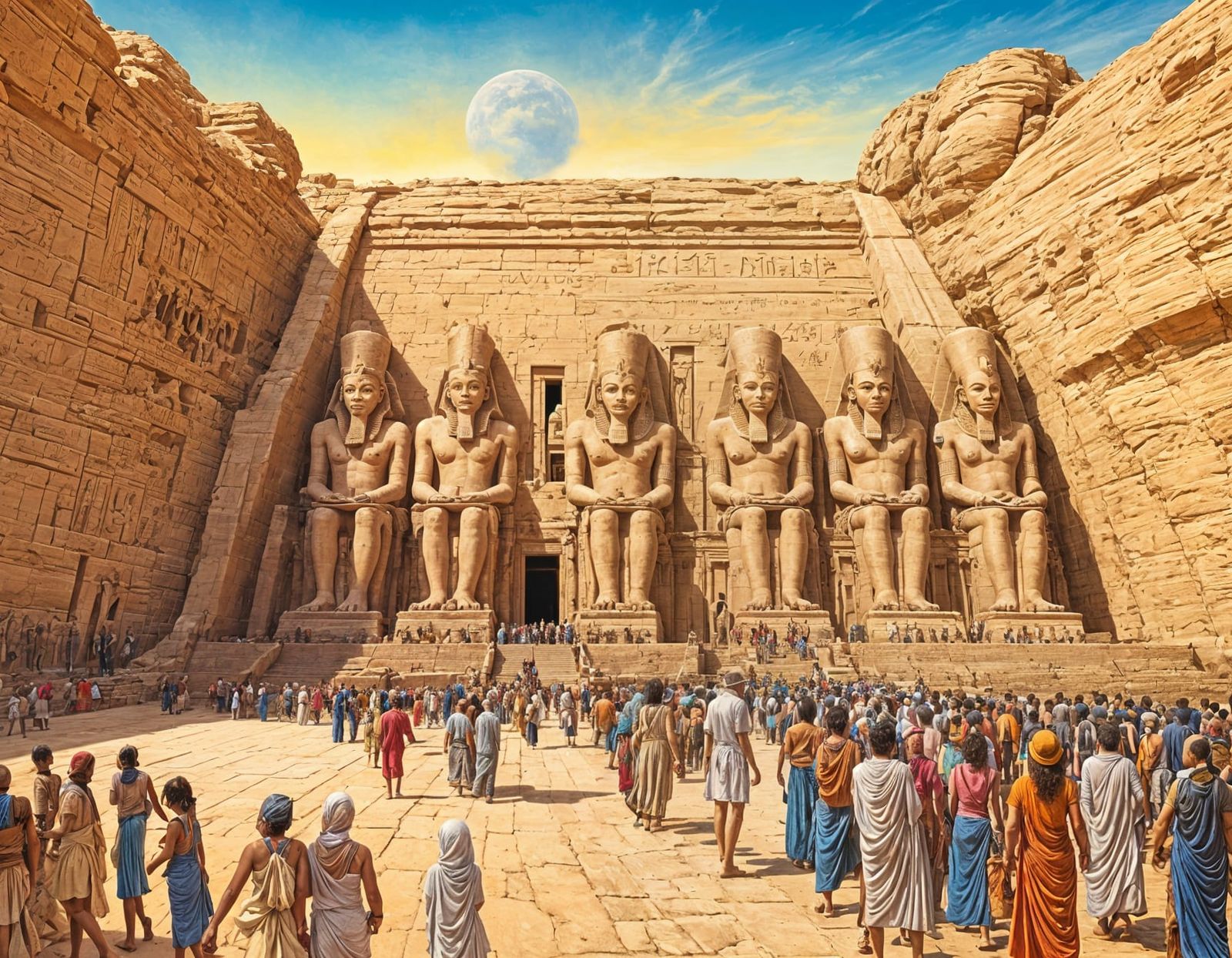 Abu Simbel Temple at Sunrise in Gildpunk Style