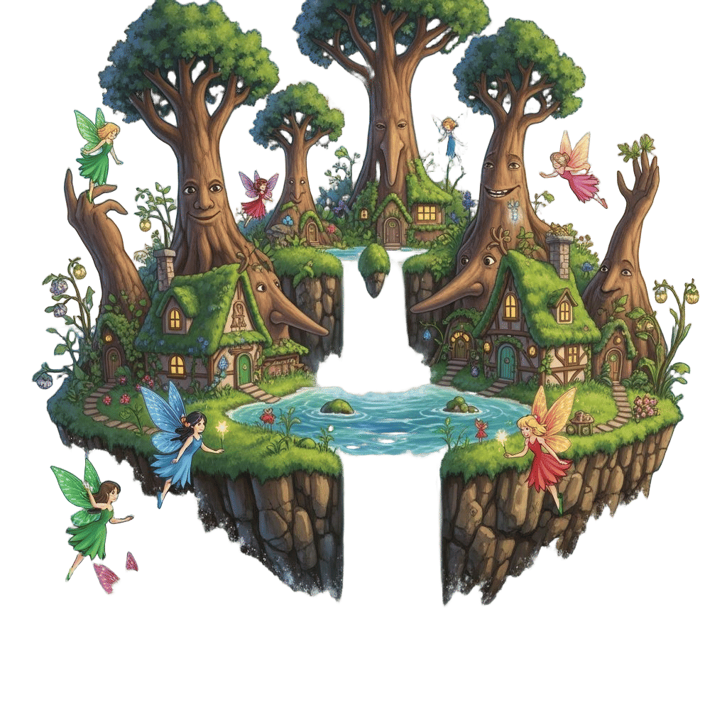 Whimsical Island Inhabited by Fairies in Fantasy Style