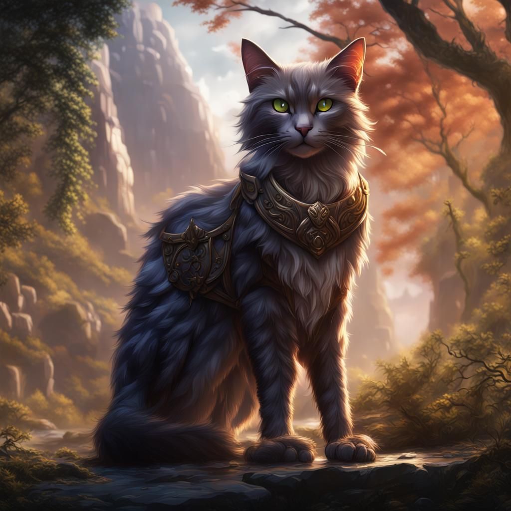 Detailed Warrior Cat Matte Painting in Fantasy Style