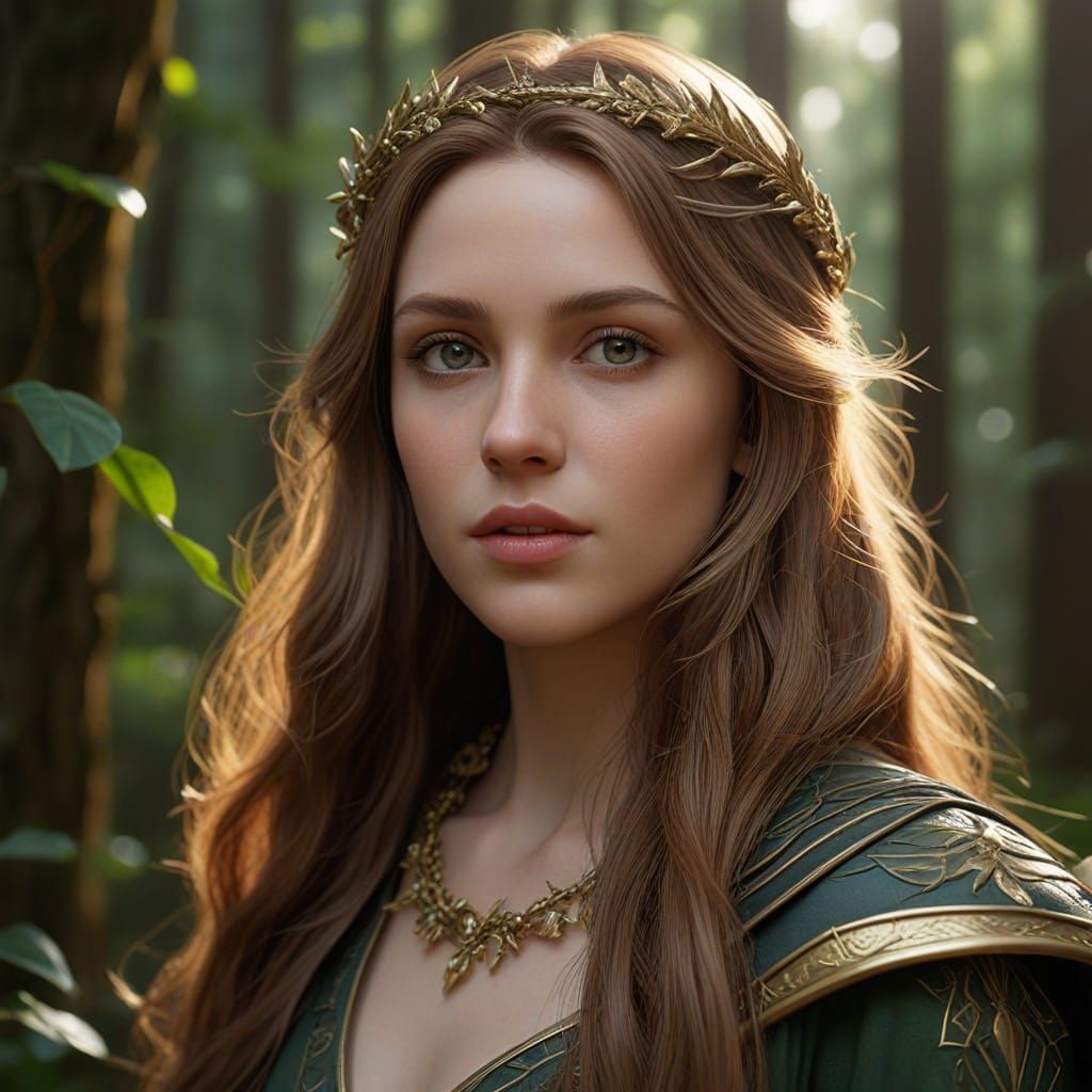 Elven Woman Portrait in Pre-Raphaelite Style