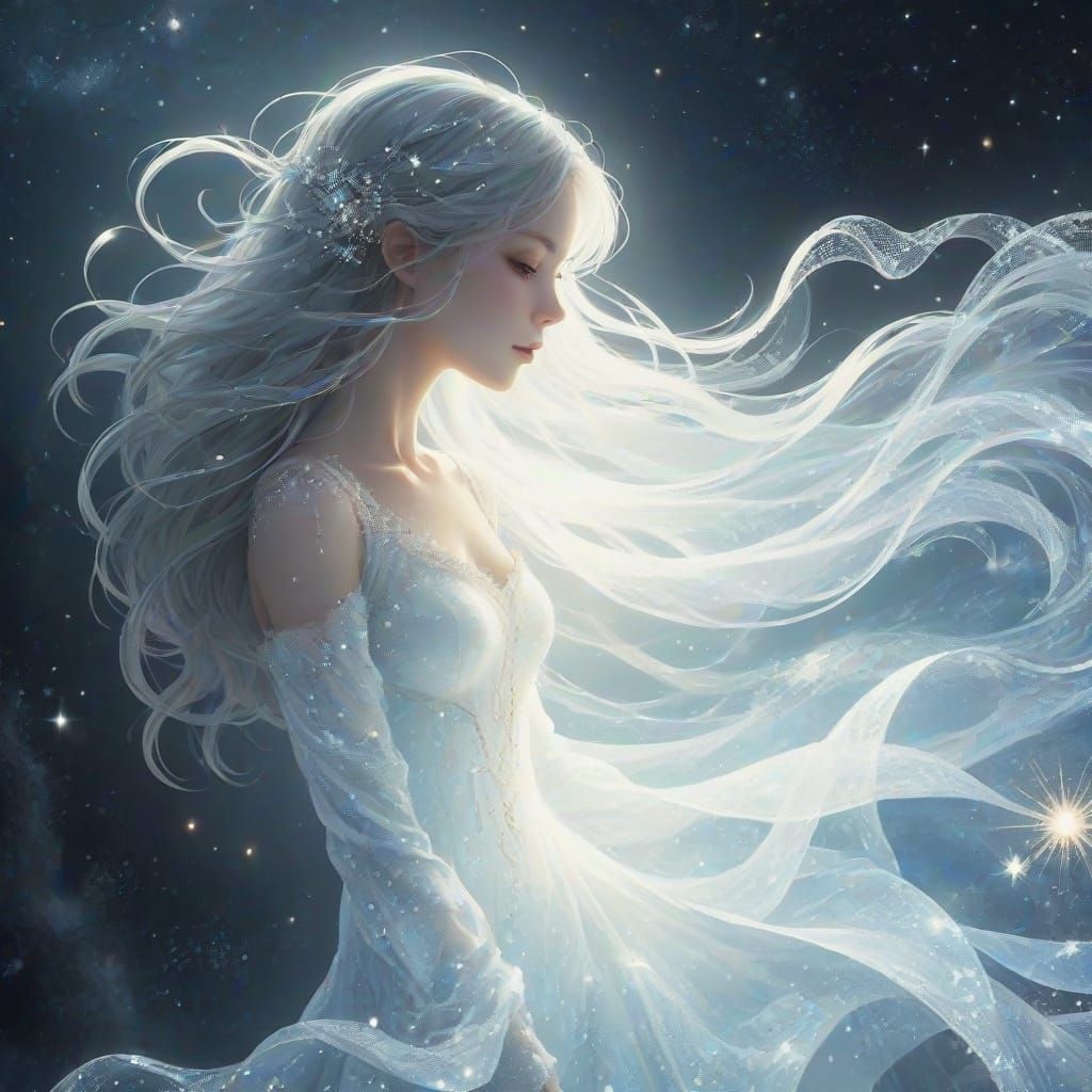 Ethereal Stardust Being in Anime Style