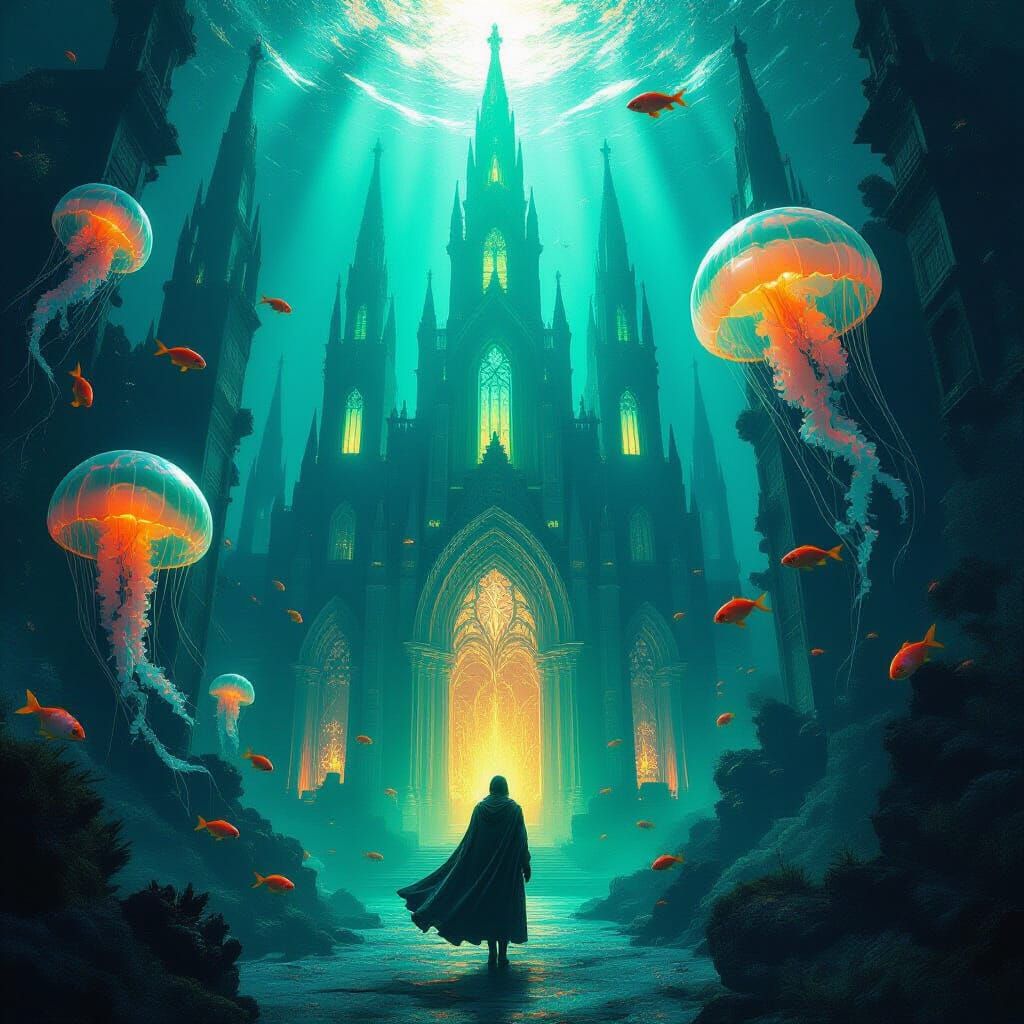 Bioluminescent Cathedral: A Surreal Underwater Dreamscape