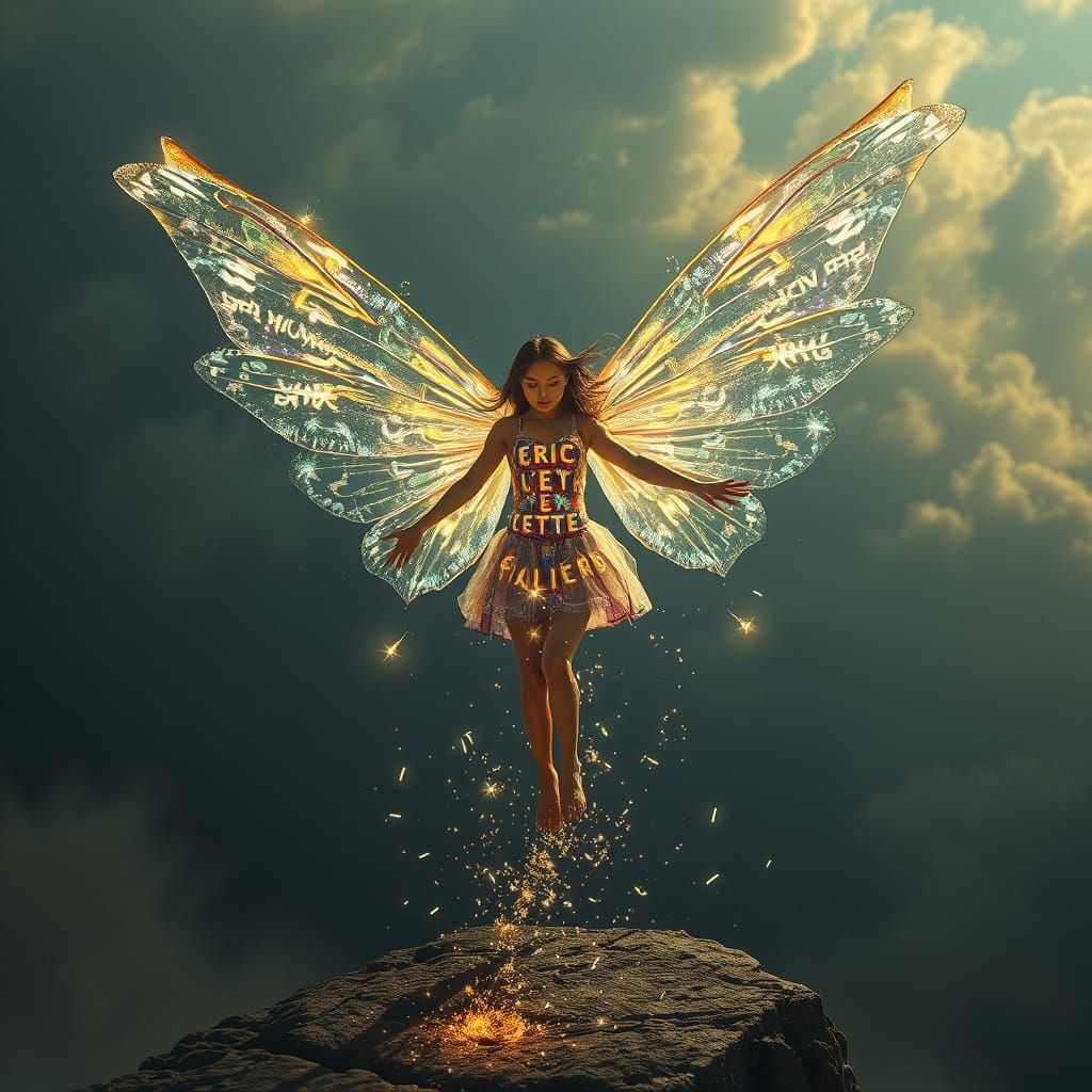 Glowing Sky Fairy with Arial Font Letters
