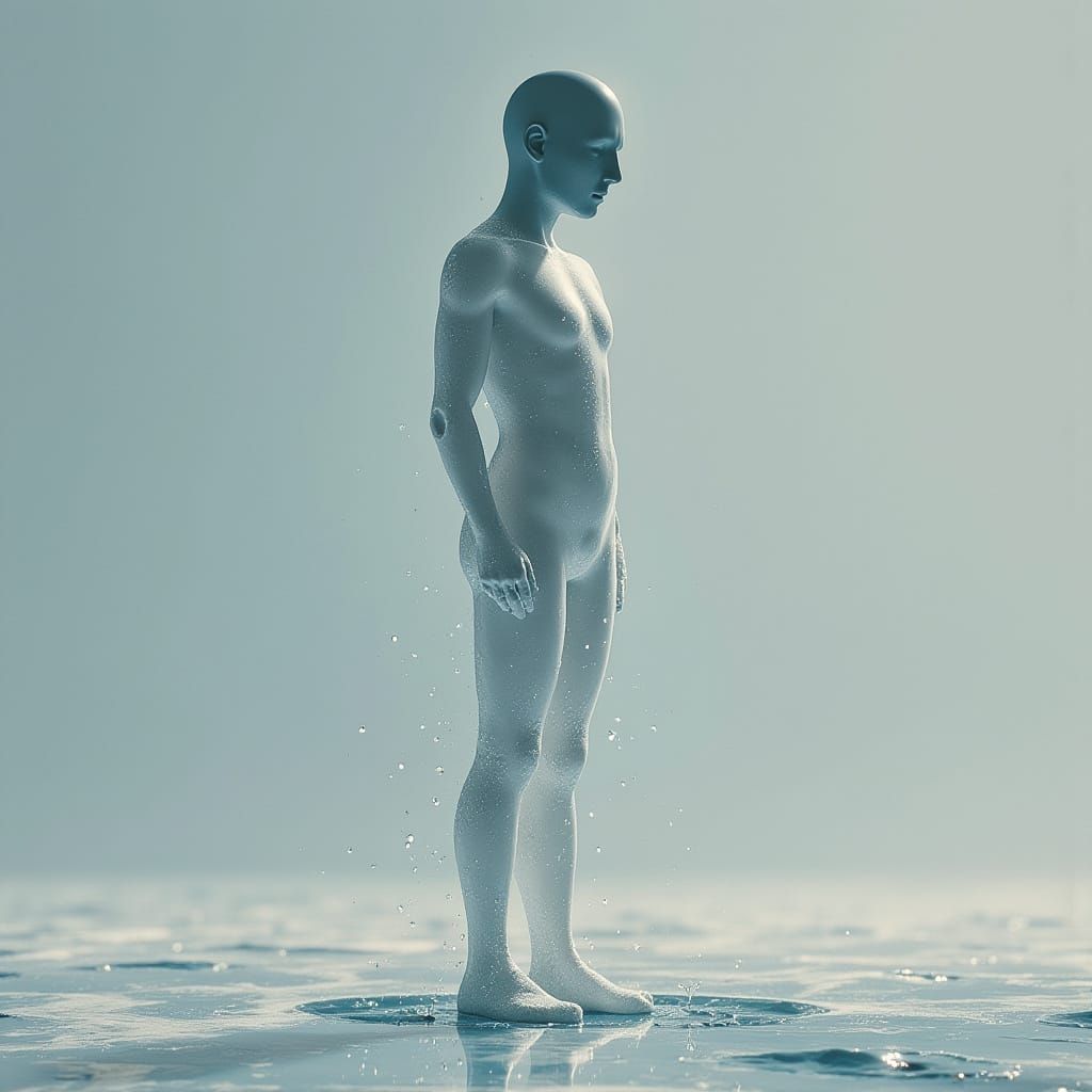 Human Water Bottle in Futuristic Minimalist Setting