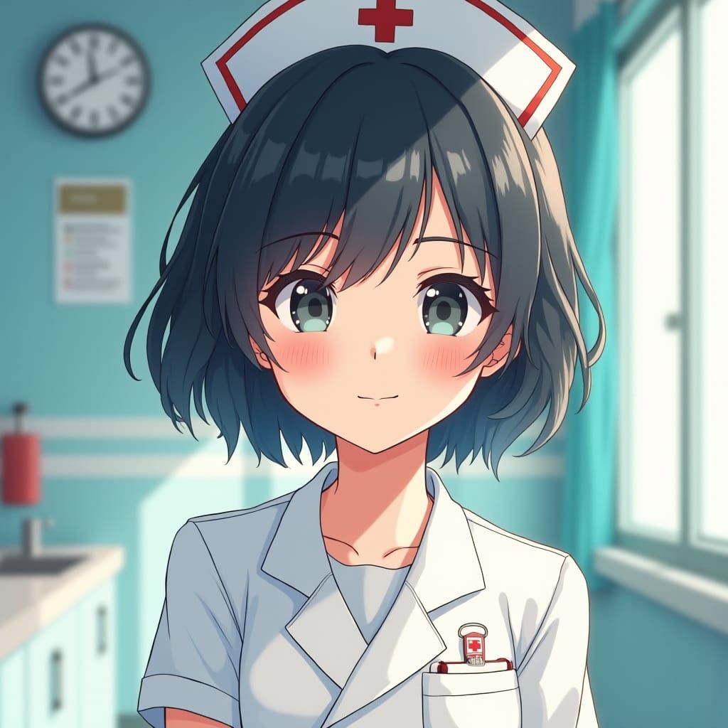 Charming Manga-Style Nurse in Hospital Setting