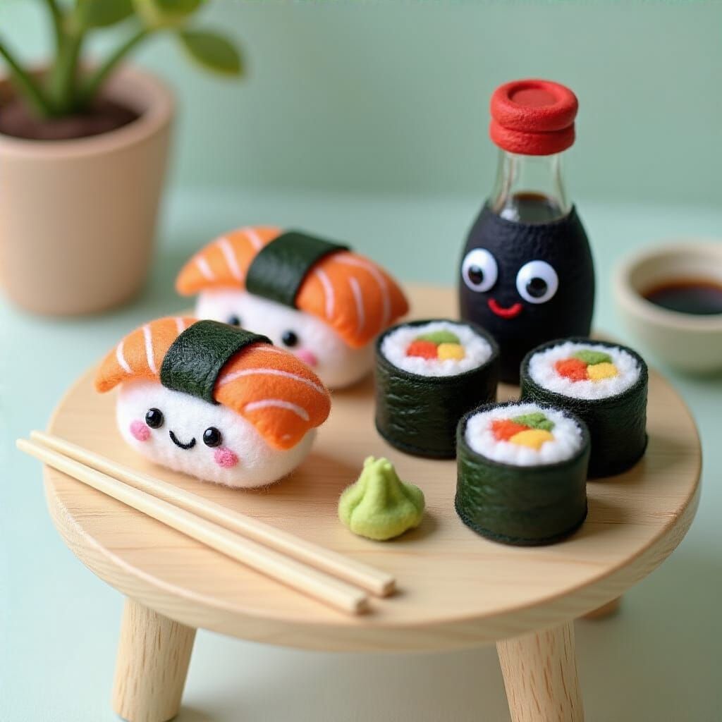 Adorable Felt Sushi Party on Miniature Table