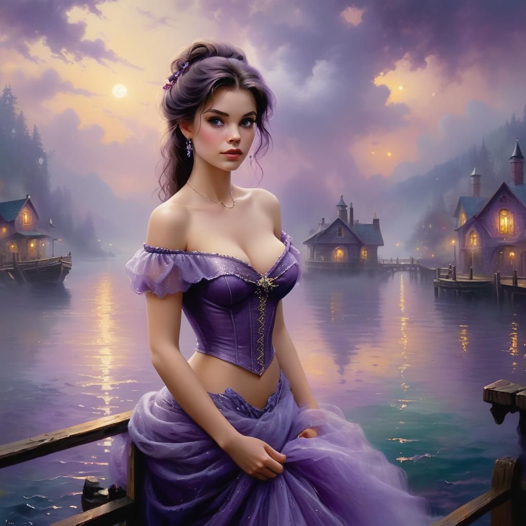 Woman on Pier in Ethereal, Moody Lighting