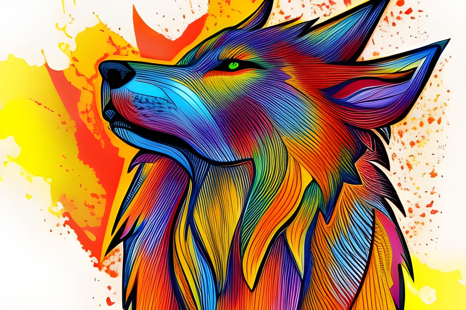 Running Fire Wolf in Colorful Ink