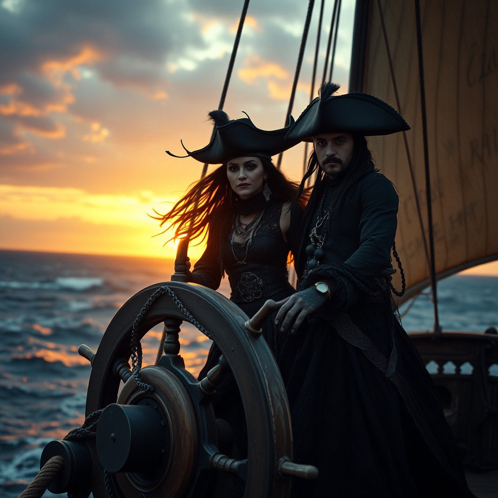 Hippie Goth Pirate at Sunset, Cinematic Film Style