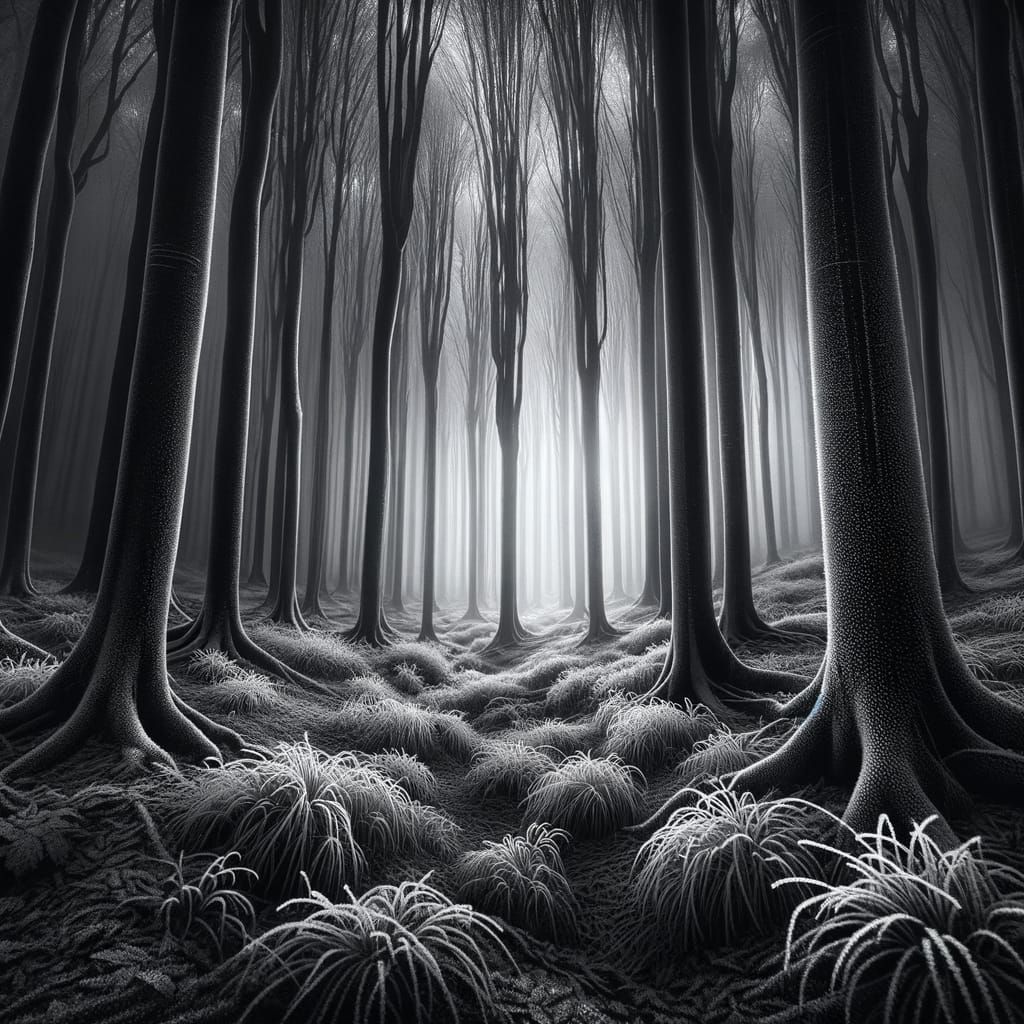 Mysterious Black Forest Under Frosty Silence