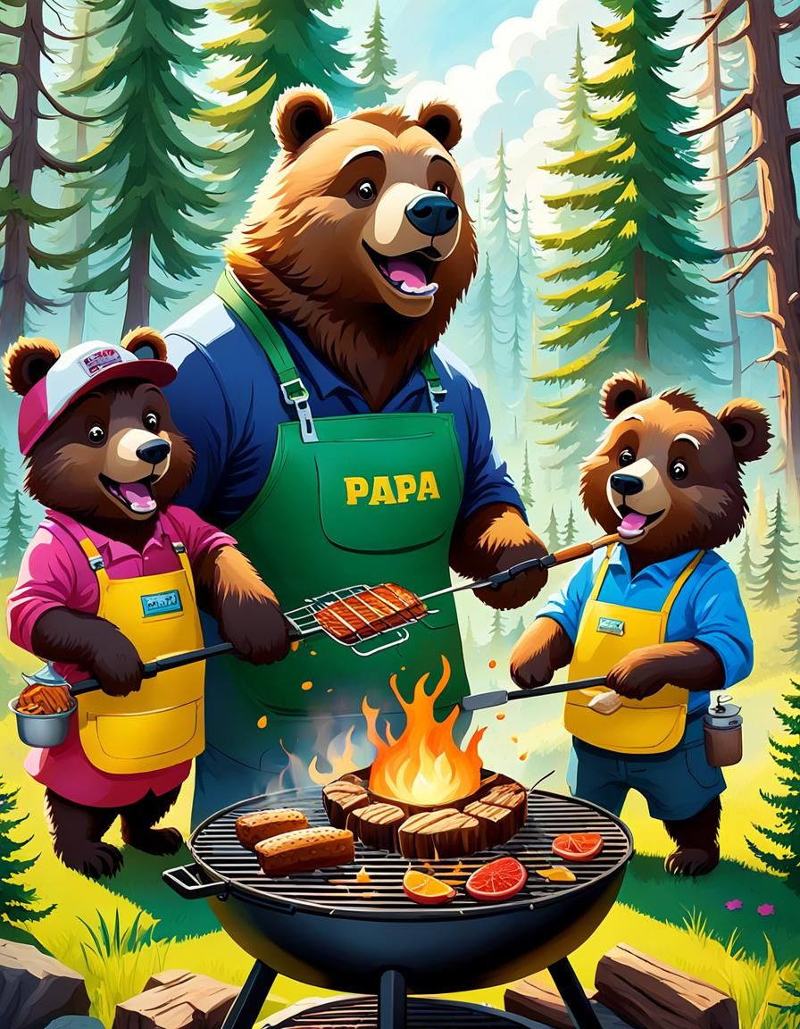 Father's Day Bear Picnic in Graffiti Art Style