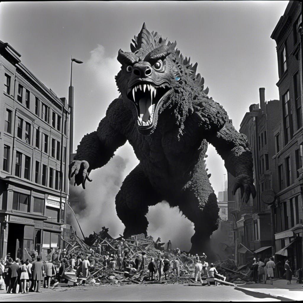Giant Kaiju Attacks London: 1950s Sci-Fi Horror
