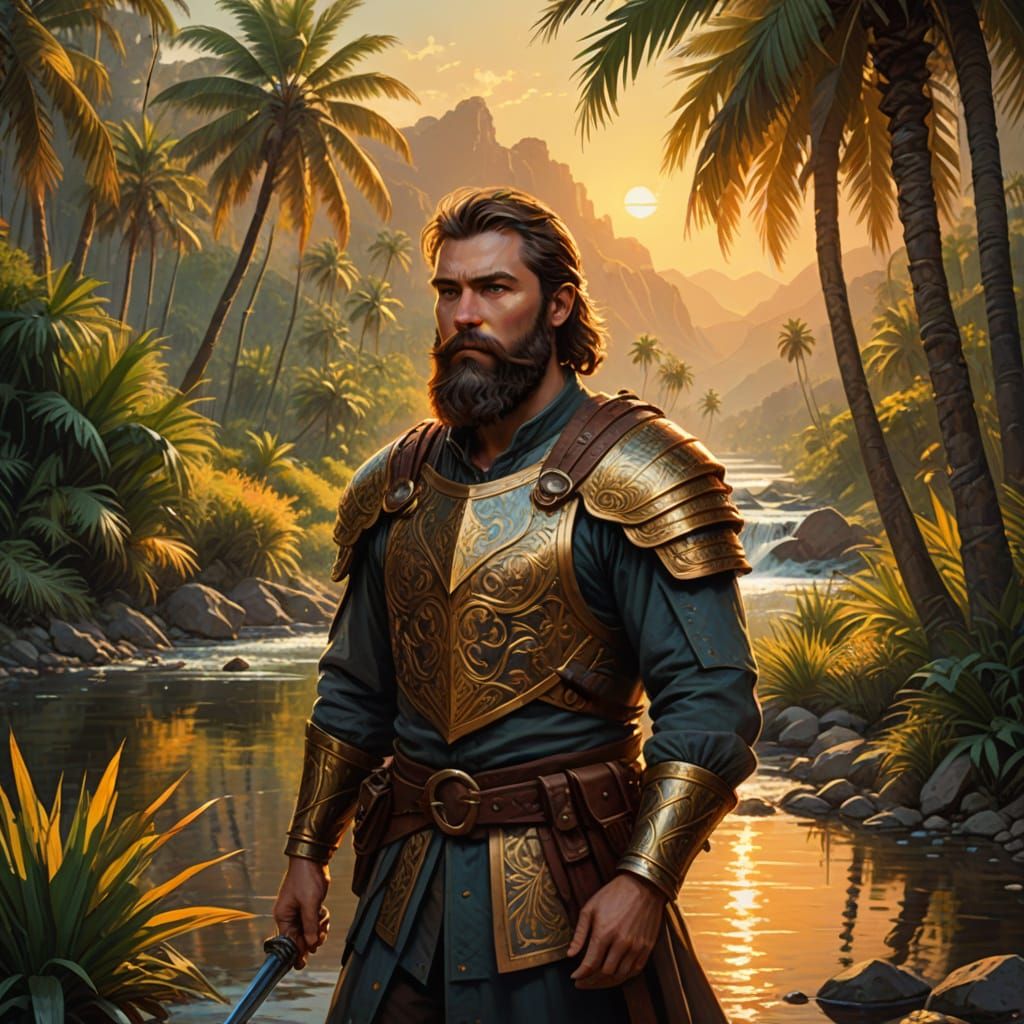 Man with Sword in Vibrant Oil Painting