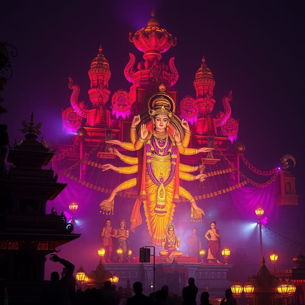 Durga Puja in Dark Fantasy Style