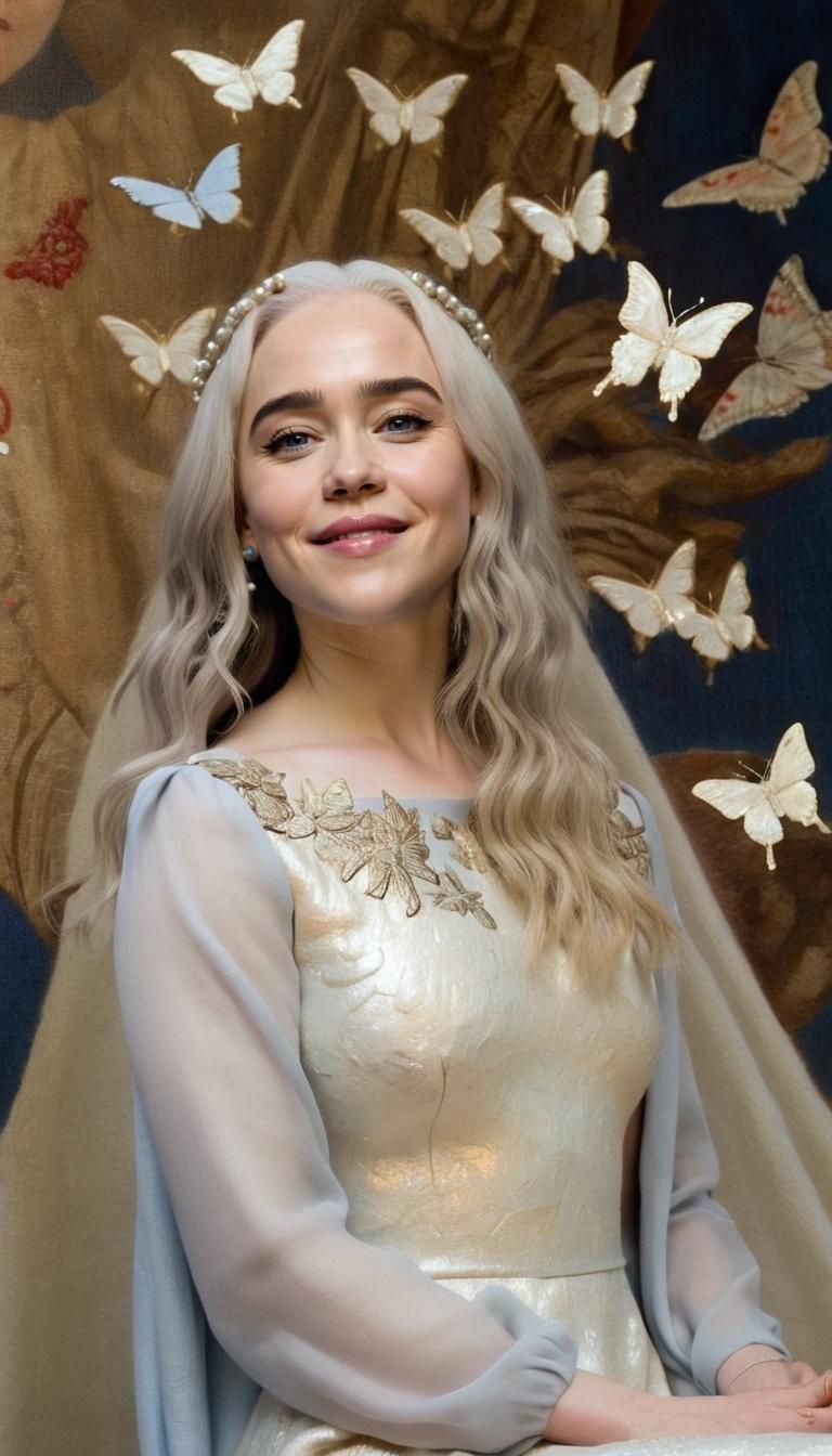 Haloed Woman with Butterflies in Surreal Portrait