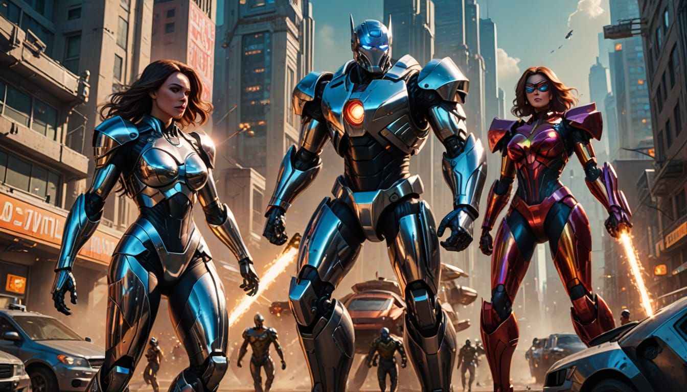 Chrome Clad Heroes Unite Against Robot Threat