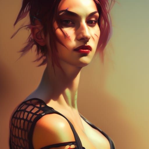 Punky Woman Portrait in Art Nouveau Style