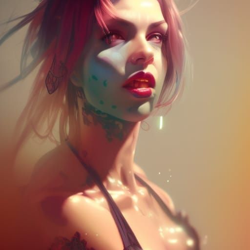 Punky Woman Portrait in Dynamic Lighting Style