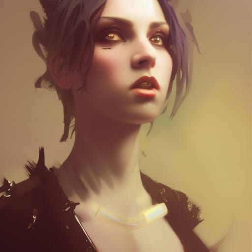 Punky Woman Portrait in Art Nouveau Style