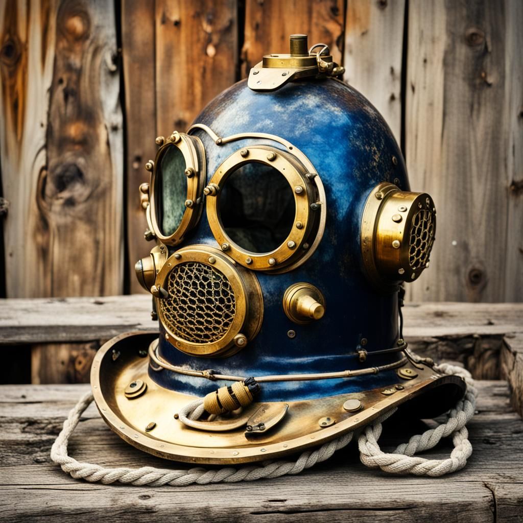 Vintage Deep Sea Diver Helmet on Pier