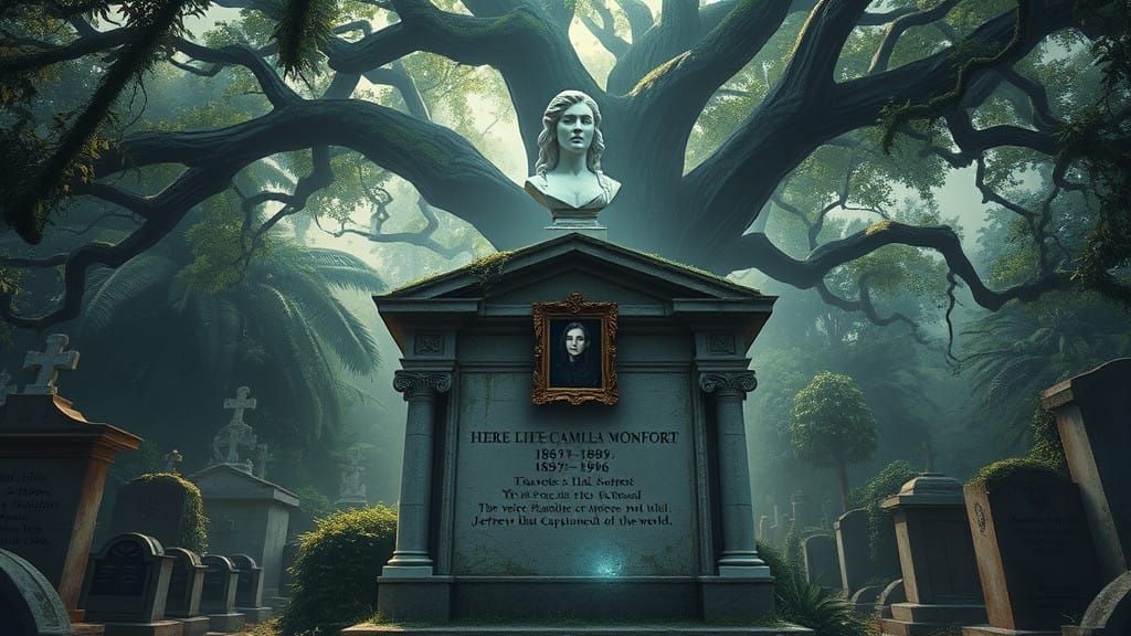 Ethereal Vampire Queen in Soledad Cemetery, Shaded by a Maje...