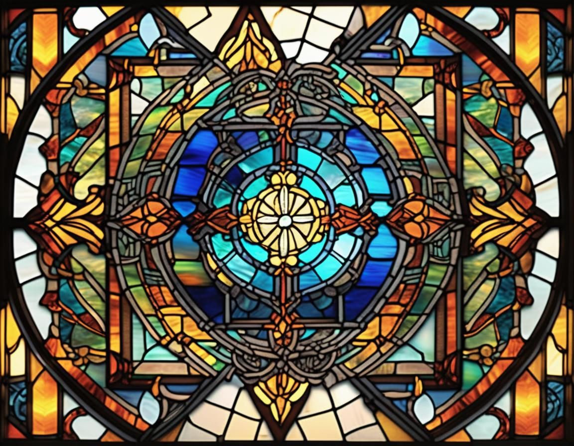 Intricate Stained Glass Art with Geometric Patterns