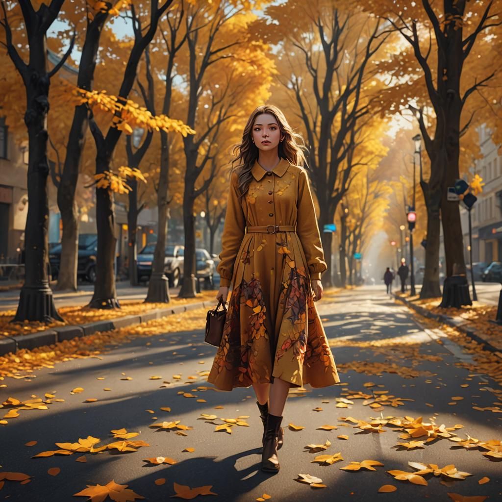 Autumn Girl in Mystical Fantasy Landscape