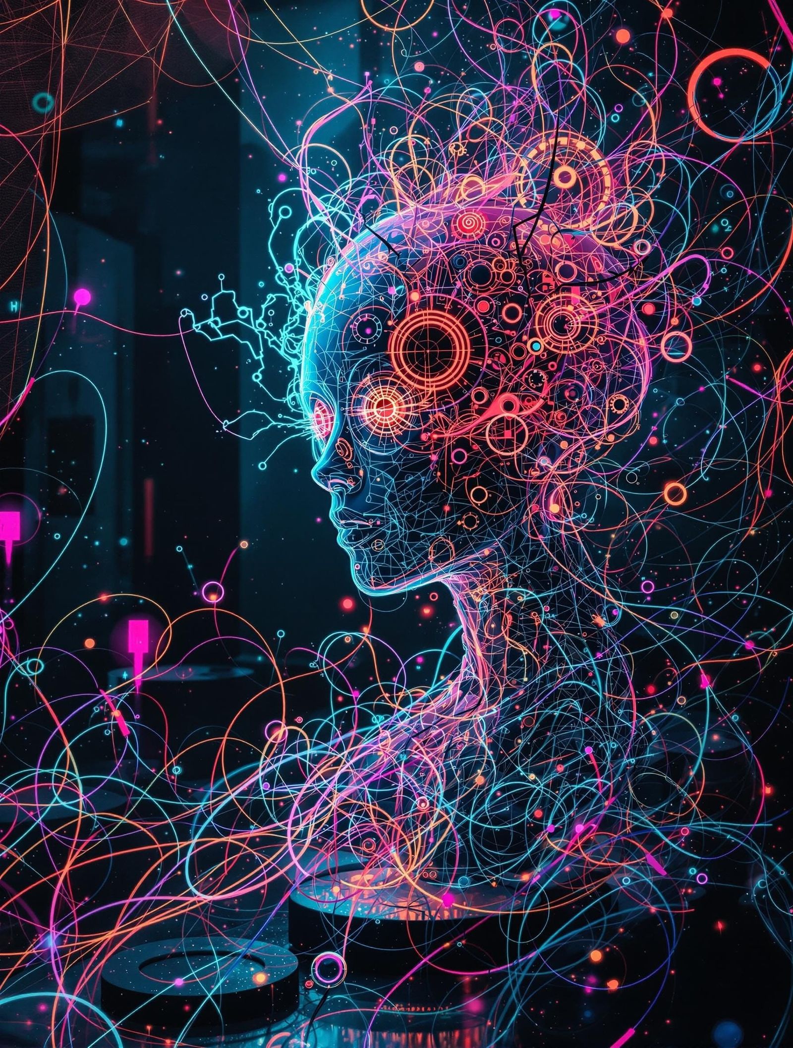 Brave Automaton About to Reveal Neon Liquid Fire Outline