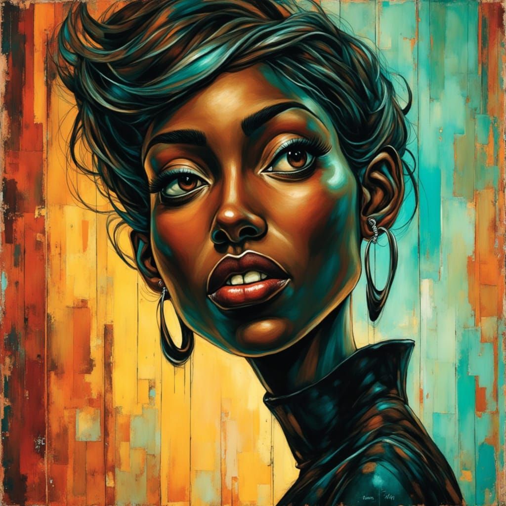 Surreal Portrait of a Black Woman with Elongated Neck